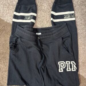 PINK Victoria's Secret women’s Black Joggers with White Stripes